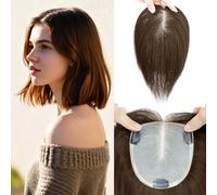 EREE HAIR 12" Straight Hair Toppers for Women Real Human Hair Extension,5.1"x5.5" Hand-Woven Mono Lace 360°3D Coverage Women Toupee Clip in Top Hairpiece for Thinning Hair Dark Brown