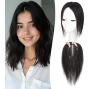 EREE HAIR 12Inch Straight Hair Toppers for Women Real Human Hair with No Bangs,Upgrade Swiss Lace Base 3.5x5.5Inch Clip in Topper Hairpieces for Daily Wear Natural Color