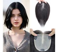 EREE HAIR 14" Straight Hair Toppers for Women Real Human Hair Extension,5.1"x5.5" Hand-Woven Mono Lace 360°3D Coverage Women Toupee Clip in Top Hairpiece for Thinning Hair Natural Color