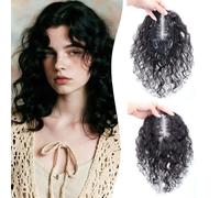 EREE HAIR Curly 12" Human Hair Toppers for Women with Thinning Hair,3.5"x5.5" Free Part Handmade Swiss Lace Base Women Toupee Clip in Short Top Hairpiece for Daily Wear Natural Color