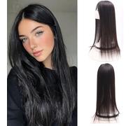 EREE HAIR Free Part One Piece Clip in Topper Human Hair Extensions,12" Super Soft Silk Base Human Hair Toppers for Women with Thinning Hair Long Straight Wiglets Hairpiece(5.1"x5.1") Natural Color