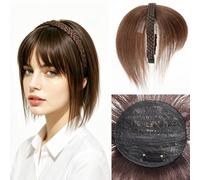 EREE HAIR Straight Human Hair Topper with Bangs for Women Cover Gray Roots,Clip in Bangs with Twisted Braided Headband for Girls Invisible Wiglets Hairpieces 16 Inch Light Brown