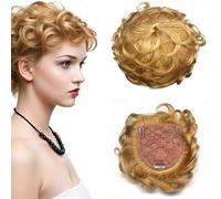 EREEHAIR 100% Human Hair Toppers with Bangs for Women 6" Short Curly Toupee Top Hairpiece Wiglets,Clip in Wavy Curly Topper Hair Piece Upgrade Large Base 5.1x5.5" 360° Full Coverage 613# Bleach Blonde