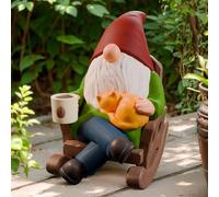 Eremaoy Funny Garden Gnome, Garden Ornaments Outdoor Statue Drinking Coffee Rocking Chair Gnome, Christmas Gnomes Decorations for Yard Home Indoor Outdoor Patio Lawn
