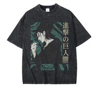 Eren Jaeger T-Shirt Anime Levi T-Shirt Black Gray Hange Zoe Tee Shirt Washed Distressed Vintage Tee Shirt Short Sleeve Casual Fashion Cotton T-Shirts for Women Men