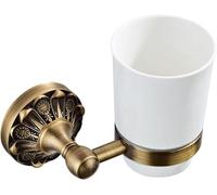 ERERE Wall-Mounted Brass Toothbrush Holder with Ceramic Cup, Antique Finish, Space-Saving Bathroom Organizer