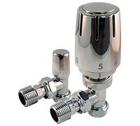 ERES Thermostatic Radiator Valve 15mm Chrome TRV Angled with Lockshield Pack Set