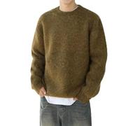 ERFMFKL Mens Sweater Crew Neck Long Sleeves Lightweight Casual Knitted Sweaters Jumper Pullover Tops Olive Yellow Asian Size L