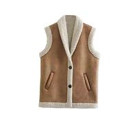 ERFMFKL Women Artificial Sheepskin Waistcoat Fleece Warm Vest Sleeveless Button Jacket Coats 12 M