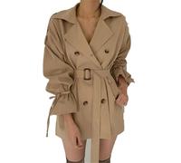 ERFMFKL Womens Vintage Notched Collar Double Breasted Trench Coat Belted Midi Peacoat With Pockets Khaki One Size