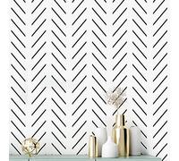 Erfoni Black and White Peel and Stick Wallpaper Modern Herringbone Contact Paper Bathroom 17.7inch x 78.7inch Geometric Removable Wall Paper Peel and Stick Self Adhesive Wallpaper