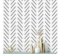Erfoni Black and White Peel and Stick Wallpaper Modern Herringbone Contact Paper Bathroom 17.7inch x 118.1inch Geometric Removable Wall Paper Peel and Stick Self Adhesive Contact Paper