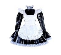ERFSQIYALHJ Lockable Lovely Maid Uniforms Sissy Long Sleeve A-line Dress with Apron Halloween Cosplay (Black,7XL)