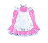 ERFSQIYALHJ Lockable Lovely Maid Uniforms Sissy Long Sleeve A-line Dress with Apron Halloween Cosplay (Pink,3XL)