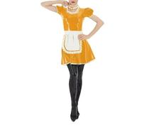 ERFSQIYALHJ Unisex Maid Costume Shiny PVC Leather Maid Dress with Apron Collar Sissy Ruffles Mini Dress (Yellow,L)
