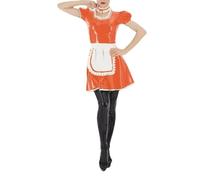 ERFSQIYALHJ Unisex Maid Costume Shiny PVC Leather Maid Dress with Apron Collar Sissy Ruffles Mini Dress (Orange,5XL)