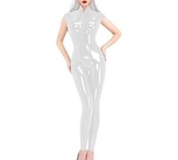 ERFSQIYALHJ Wet Look PVC Jumpsuit Party Zipper Open Crotch Bodys Dancing Sexy Catsuit (WHITE,M)