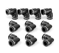 ERGAOBOY 10Pcs 10MM Tube OD Black 2 Ways 90 Degree Elbow Push to Connect Tube Pneumatic Quick Fittings Push Lock, Plastic PV Air Line Adapter