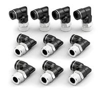 ERGAOBOY 10Pcs 10MM Tube OD x 1/8" BSP Thread 90 Degree Male Elbow Push to Connect Fittings, Black Air Fittings Pneumatic Push Quick Release Connectors