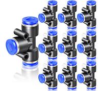 ERGAOBOY 10Pcs 12mm Tube OD Pneumatic Push to Connect Tee Fitting PE-12 | 3-way push-in locking profile, quick release sleeve segment, leakproof secure airtight sealing, for pneumatic tube networks