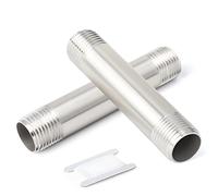 ERGAOBOY 2 Pcs 100mm 3/8" x 3/8" Male BSP Nipple Cast Pipe 304 Stainless Steel Pipe Fittings