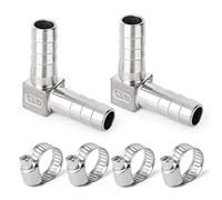 ERGAOBOY 2 Pcs 10MM Stainless Steel Hose Nipple Adapter, 2 Way L Shaped SUS 304 Hose Fitting with 4 Clamps