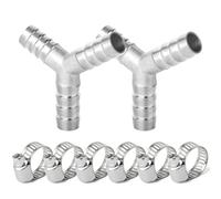 ERGAOBOY 2 Pcs 10MM Stainless Steel Hose Nozzle T Piece, 3 Ways Y Shaped SUS 304 Hose Fitting with 6 Clamps