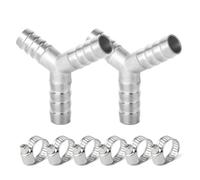 ERGAOBOY 2 Pcs 12 mm Stainless Steel Hose Nozzle T-piece, 3-Way Y-Shape SUS 304 Hose Fitting with 6-Piece Clamps
