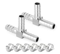 ERGAOBOY 2 Pcs 14 mm Stainless Steel Hose Nozzle Tee, 3-Way T-Shape SUS 304 Hose Fittings with 6-Piece Clamps