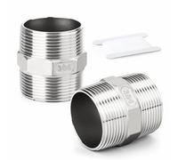 ERGAOBOY 2 Pcs 2" Male to 2" Male BSP Thread 304 Stainless Steel Hex Nipple Pipe Fittings, Straight Connector Adapter Fitting