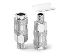 ERGAOBOY 2 Pcs 3/8" BSP Male Air Hose Fittings, Flow Quick Connect Industrial Air Coupler and Plug Kit Couplings Connector, Pneumatic Compressor Hose Fittings Kit for Auto Shop