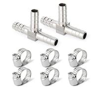 ERGAOBOY 2 Pcs 6MM Stainless Steel Hose Nozzle T Piece, 3 Way T Shaped SUS 304 Hose Fitting with 6 Clamps