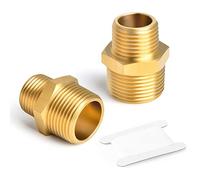 ERGAOBOY 2 Pcs Brass Pipe Fitting, Reducing Hex Nipple, 1/2" x 3/8" Male BSP Coupler Connector for Water/Oil/Gas
