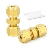 ERGAOBOY 2Pcs Brass Compression Tube Fitting, 4MM OD X 4MM OD Female Compression Union Straight Connector