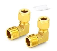ERGAOBOY 2Pcs Brass Compression Tube Pipe Fitting, 8MM Tube OD X 1/8" BSP Thread 90 Degree Elbow Male Compression Union Connector