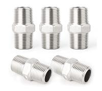 ERGAOBOY 5 Pcs 1/4" Male to 1/4" Male BSP Thread 304 Stainless Steel Hex Nipple Pipe Fittings