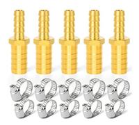 ERGAOBOY 5 Pcs 10mm x 14mm Brass Reducing Hose Nozzle Connector, Straight 2 Way Hose Nozzle Fitting with 10 Clamps