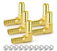 ERGAOBOY 5 Pcs 12 mm Brass 90 Degree Elbow Hose Nozzle, 2 Way L Shaped Elbow Hose Connection with 10 Clamps