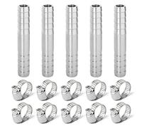 ERGAOBOY 5 Pcs 6MM Stainless Steel Straight Hose Nozzle, 2 Way I Shaped SUS 304 Hose Fitting with 10 Clamps