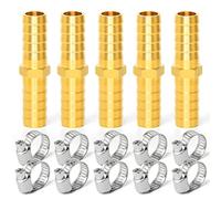 ERGAOBOY 5 x 16 mm brass hose nozzle, 2-way straight hose connection with 10 clamps