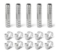 ERGAOBOY 5Pcs 17MM 304 Stainless Steel Hose Barb Splicer Mender Round Union Coupler, Straight Adapter Fitting with Clamp for Air Water Fuel