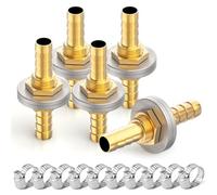 ERGAOBOY 5Pcs 6MM to 6MM Brass Hose Barb Thru-Bulk Bulkhead Fitting, Straight Hex Union Fitting with 10Pcs Hose Clamps