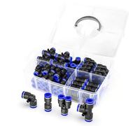 ERGAOBOY 60Pcs Blue 10MM Tube OD Push to Connect Fittings Pneumatic Quick Release Connectors Kit Plastic Push Lock, 15Pcs Spliters+15Pcs Elbows+15Pcs Tee+15Pcs Straight