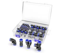 ERGAOBOY 60Pcs Blue 8MM Tube OD Push to Connect Fittings Pneumatic Quick Release Connectors Kit Plastic Push Lock, 15Pcs Spliters+15Pcs Elbows+15Pcs Tee+15Pcs Straight