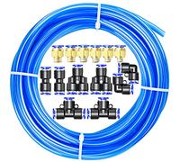 ERGAOBOY Polyurethane PU Air Hose Pipe Tube Kit, 6mm OD x 4mm ID with 14 Connector Kits (Blue, 10M)