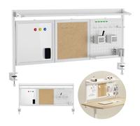 Ergo Office ER-300 Desk Organiser Magnetic Notice Board Cork Hole Board Accessories Including Marker Hook Pen Holder Mounting No Drilling Metal Shelf 10 kg Load Capacity (White)