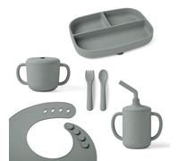 Ergobaby Children's Deluxe Tableware Set for Babies and Toddlers from 6 Months, Baby Tableware Set with 2 Cups, Tray, bib and Cutlery, Without BPA, PVC and phthalates, Sage Green