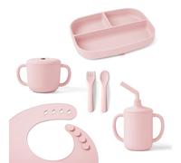 Ergobaby Children's Deluxe Tableware Set for Babies and Toddlers from 6 Months, Baby Tableware Set with 2 Cups, Tray, bib and Cutlery, Without BPA, PVC and phthalates, Blush Pink