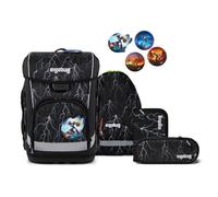 ergobag Cubo Light Set Ergonomic School Bag, Extra Light, Set of 6, 860 g, Super reflective bear - black, standard size, School bag set