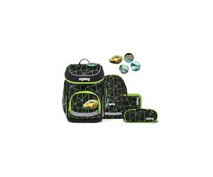 ergobag Cubo Set Ergonomic School Bag Classic 5-Piece 1st Class Primary School, Cybär Race - Black, standard size, School bag set